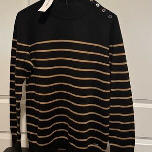 Calvin Klein
Black and Tan Striped Sweater with Button Detail